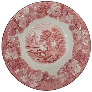 Enoch Wood's Wood & Sons Red Transferware Round Serve Vegetable Bowl 8.25 in 2-2